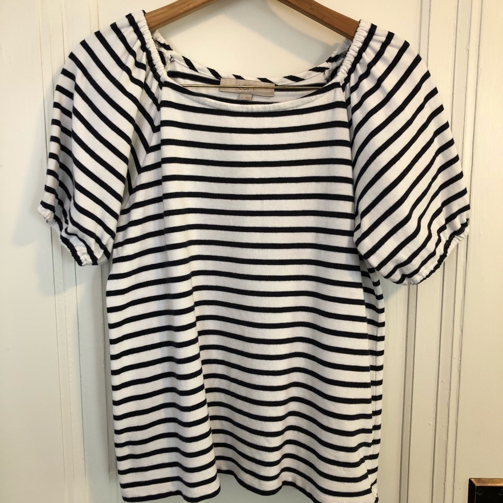 Ann Taylor Loft striped balloon short sleeve tee S